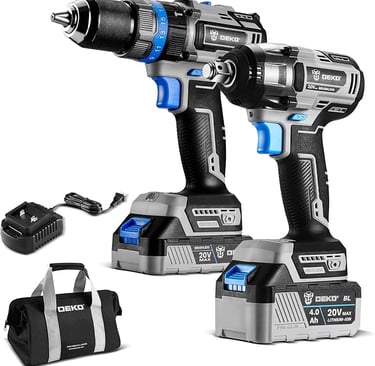 DEKOPRO Cordless Drill Combo Kit - 20V Max Brushless Impact Drill and Impact Wrench Cordless Power T