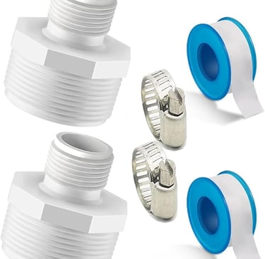PVC Garden Hose Adapters, 1.5" NPT Male to 3/4" GHT Female, 2 Pack with Teflon Tape and Stainless St
