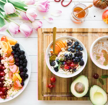 a variety of fruits and vegetables on a cutting board herbal diet
