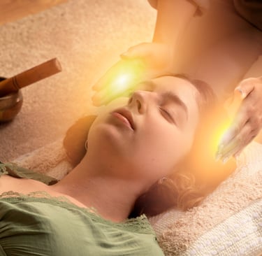 a woman is undergo healing process like aura management