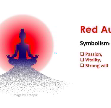 a person sitting in a meditation position with a red color aura