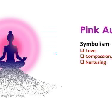 a person sitting in a meditation position with a pink aura