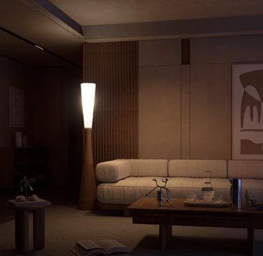 a living room with a couch and a table- 3D Rendering services
