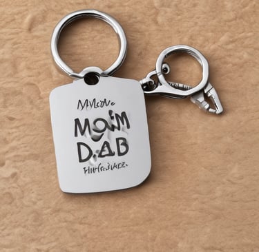 Close-up of a wooden keychain engraved with a delicate floral pattern