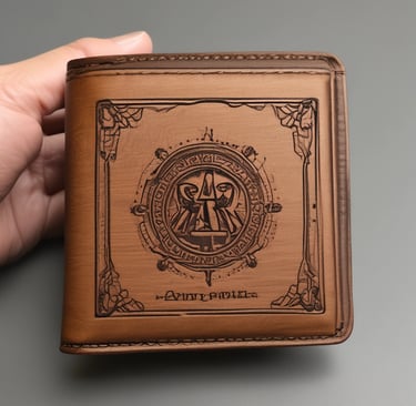 Leather wallet with a personalized monogram finely engraved on the surface