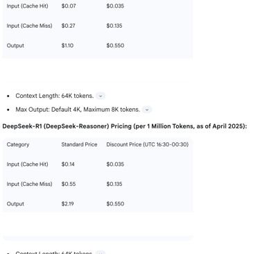 DeepSeek-V3 (DeepSeek-Chat) Pricing (per 1 Million Tokens, as of April 2025):