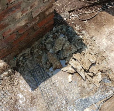 Saturated arears under screed causing major underlying damages, Sandhurst Towers, Fredman Drive