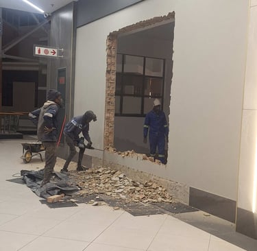 Marking and cutting of brickwork for commercial renovation project, Belair Shopping Centre, Randburg