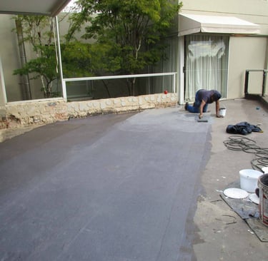 Precision waterproofing membrane application to for a perfect seal for balcony slab, Fourways Gardens, Sandton