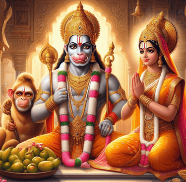 Mata Sumitra praying to Lord Hanuman for Laxman's life