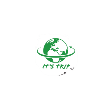 a green and white logo with a planet in the background
