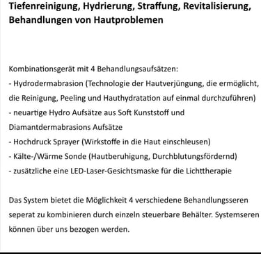 Textbeschreibung der Hydrodermabrasion als nicht-invasive Hautbehandlung auf Wasser- und Vakuumbasis