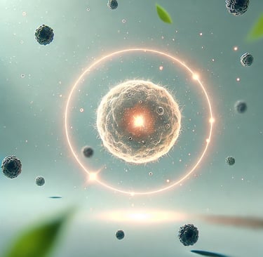 Glowing healthy cell with a protective halo of tocotrienol