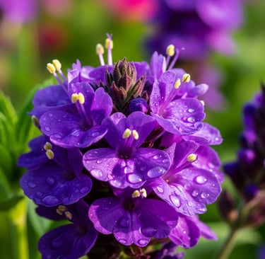 a purple flower with water droplets on it