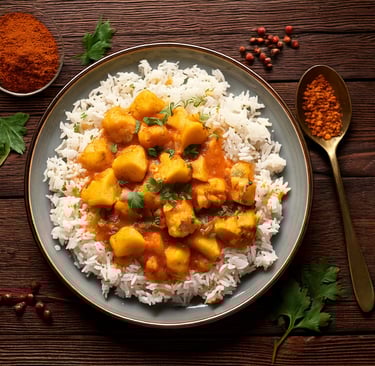 a bowl of alu gobi with rice