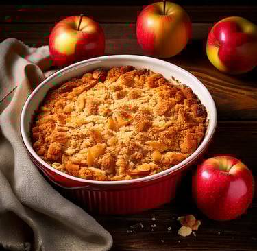a dish of apple crumble