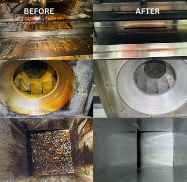 before and after picture of kitchen hood cleaning