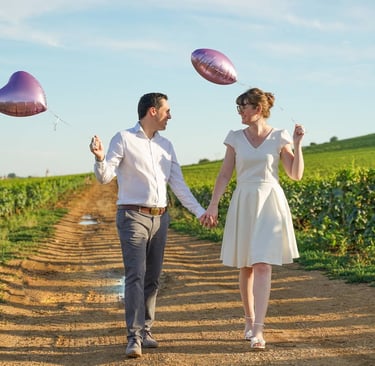 Couple photoshoot in the vineyards near Dijon, Burgundy.