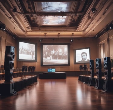 Close-up of professional audio equipment set up for a high-end corporate event.