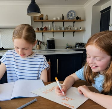 Two primary aged children are working together in a 11+tuition session in Kent UK