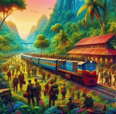 Army in a Train at a Railway Station
