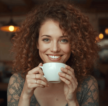 mulher cacheada tomando café representando a geração z