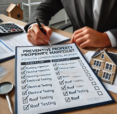 A landlord checking a preventative property maintenance checklist for London rental properties.