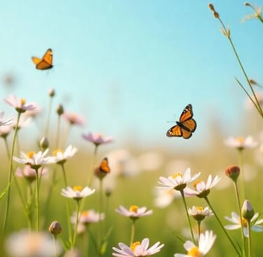 Papillons dans un champ fleuri