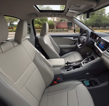 A person wearing a blue turban and white shirt hands an item to someone inside a white Hyundai car. The scene is on a busy road with several cars and buses in the background indicating traffic.