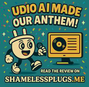 A retro-style 2D digital illustration featuring Plugsy excitedly announcing that Udio AI has joined