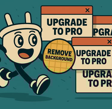 A retro-style cartoon illustration of Plugsy, the happy white plug mascot from Shameless Plugs, runn