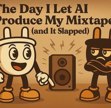 Plugsy and Smugsy stand beside a speaker in a retro café setting. Plugsy excitedly points at the spe