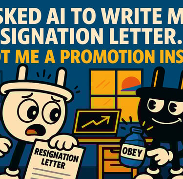 Cartoon-style illustration featuring two anthropomorphic plug characters in an office setting. One c