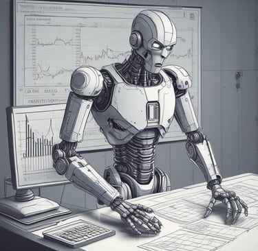 a robot that is standing in front of a computer