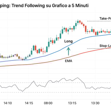 grafica della strategia scalping applicata su un grafico a 5 minuti.