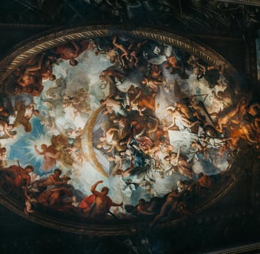 a ceiling with a painting of a ceiling with a painting of a ceiling