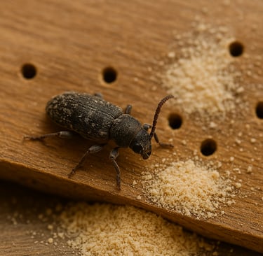 n coléoptère xylophage (type vrillette ou lyctus)