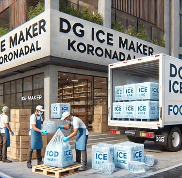 Staff from DG Ice Maker Koronadal delivering sealed, food-grade ice packs to a local business in Kor