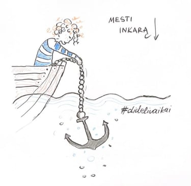 iliustracija kaip mergaitė meta inkarą
