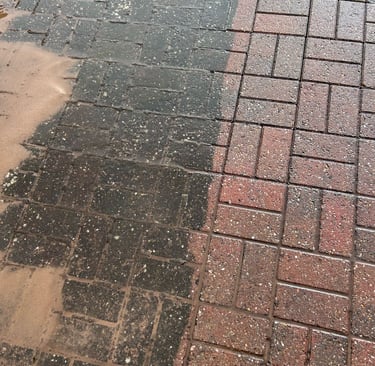 before and after block paving has been pressure washed