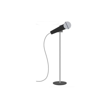 A microphone on a stand depicted in a vector style, representing microphone rental options in Los Angeles