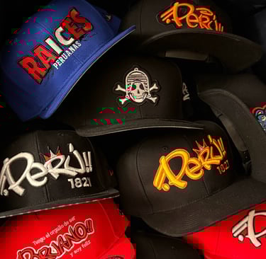 a bunch of peru street hats with a variety of different designs