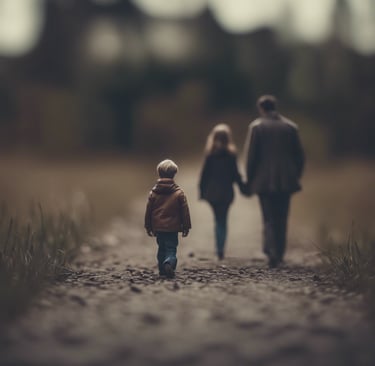 imagem de uma criança deixada para trás pelos seus pais em um caminho de terra, direito de familia, divorcio, guarda, pensão