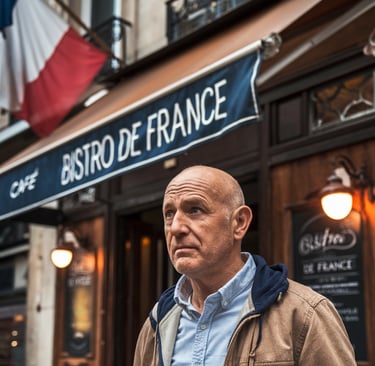 un inmigrante de alrededor de 50 años, comenzando una nueva vida en Francia