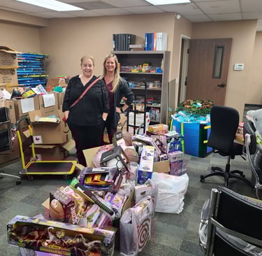 Jiffy Lube employees setting up a toy drive for Christmas