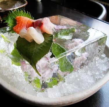 plato de sushi de hielo escultura de hielo decorativa para gastronomia