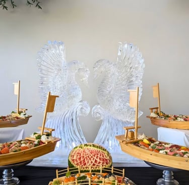 escultura de hielo para sushi bandeja de sushi en argentina decoracion de gastronomia