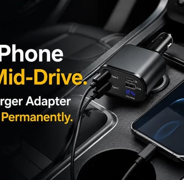 Car charger adapter charging a smartphone inside a car with dual USB Type-C ports for fast charging 