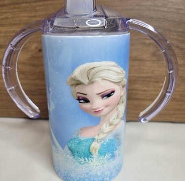 a cup of frozen water with a frozen princess