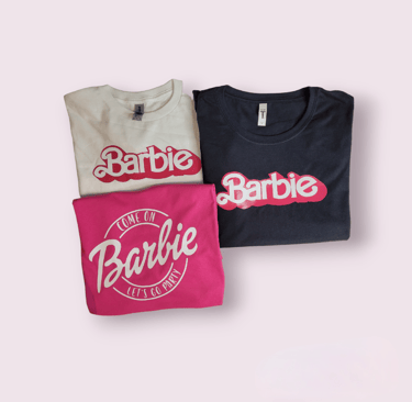 a variety of barbie T-shirts